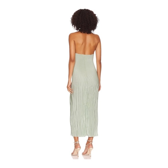 New L’Idee Halter Midi Dress Soirée Pleated in Sage Size 12 - Picture 3 of 7